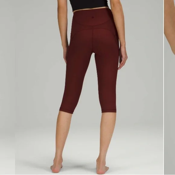 Lululemon Ribbed Contoured High Rise Crop 17” Red Merlot 8 - Picture 3 of 6
